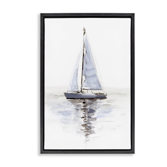 Stupell Industries Transitional Minimal Sailboat Reflection Black Floating Frame Canvas Art, 17 x 25, by Victoria Barnes