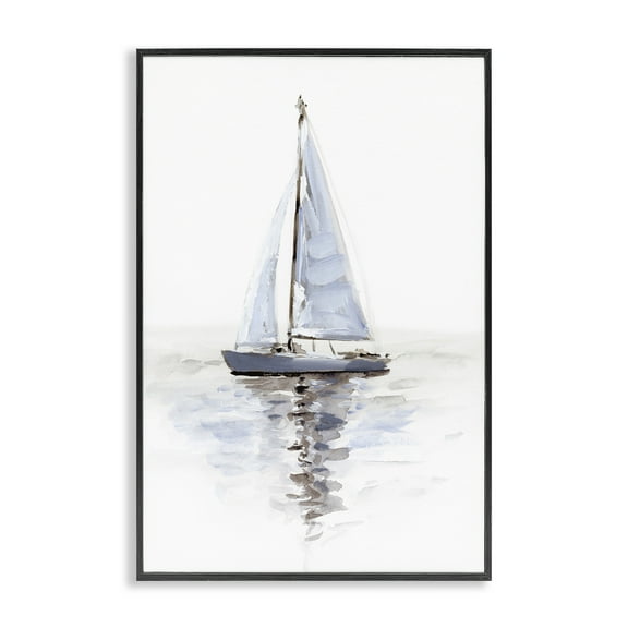 Stupell Industries Minimal Sailboat Reflection Transportation Painting Black Framed Art Print Wall Art, 12 x 18