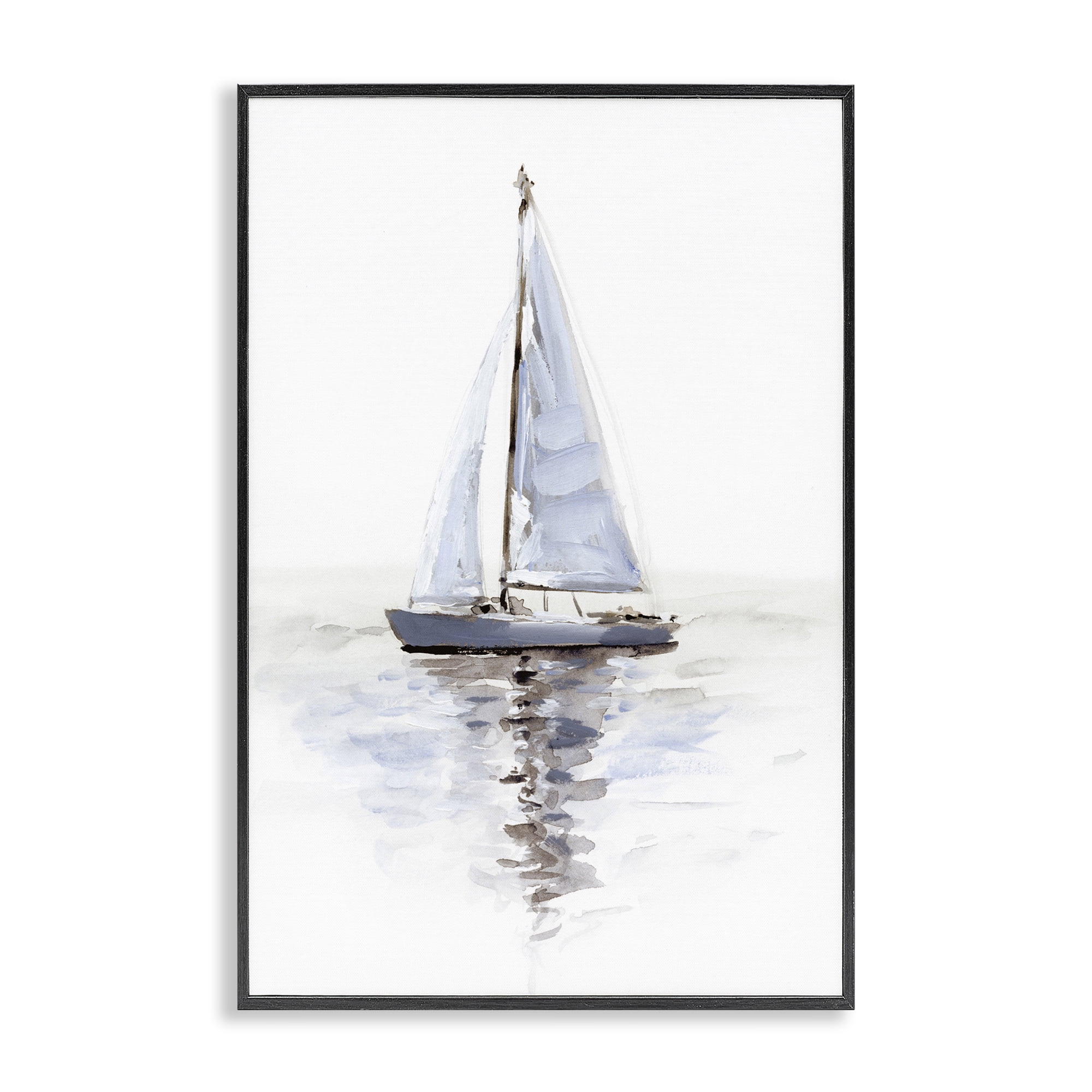 Stupell Industries Minimal Sailboat Reflection Transportation Painting Black Framed Art Print Wall Art, 16 x 24