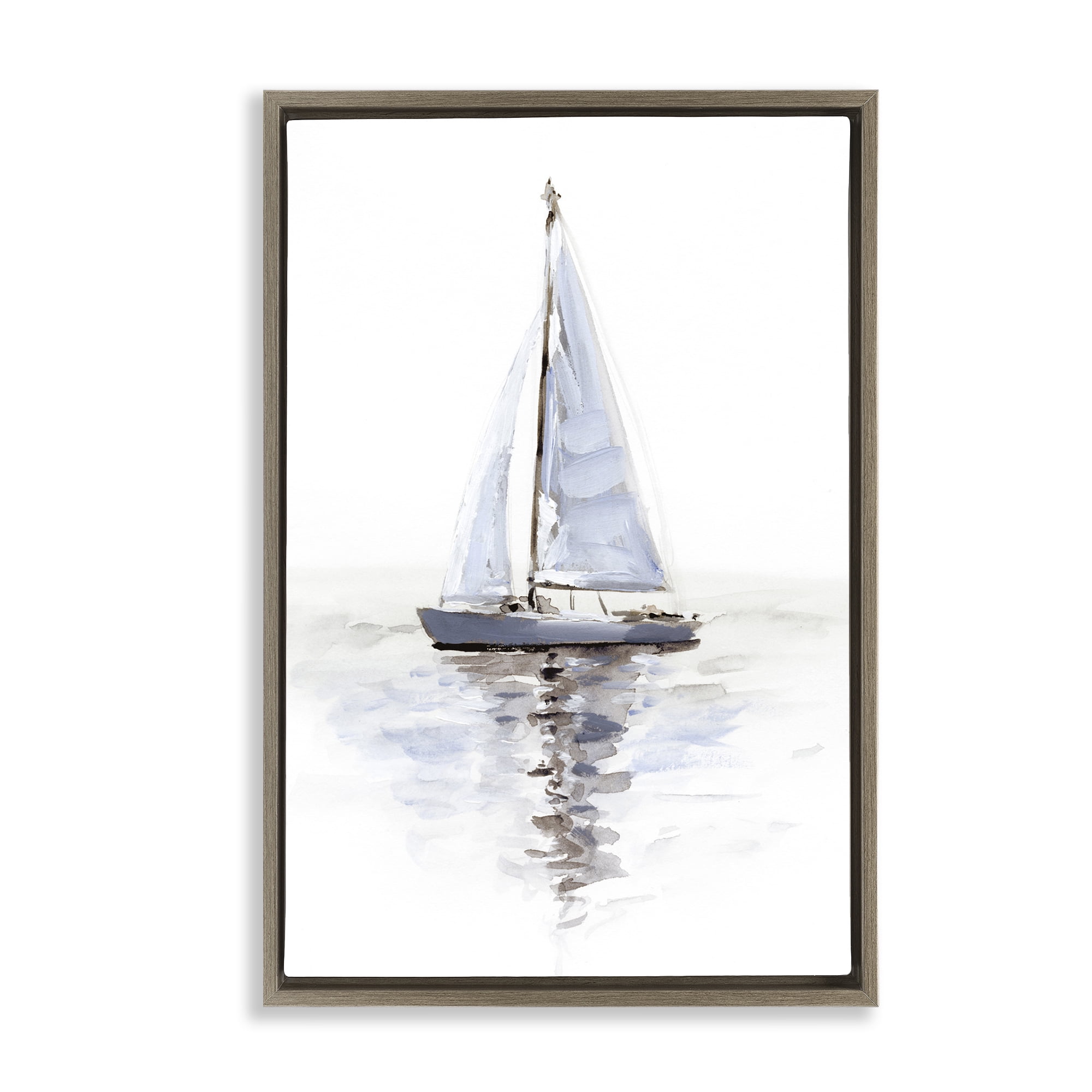 Stupell Industries Minimal Sailboat Reflection Transportation Painting Brown Floater Framed Canvas Art Print Wall Art, 21 x 31