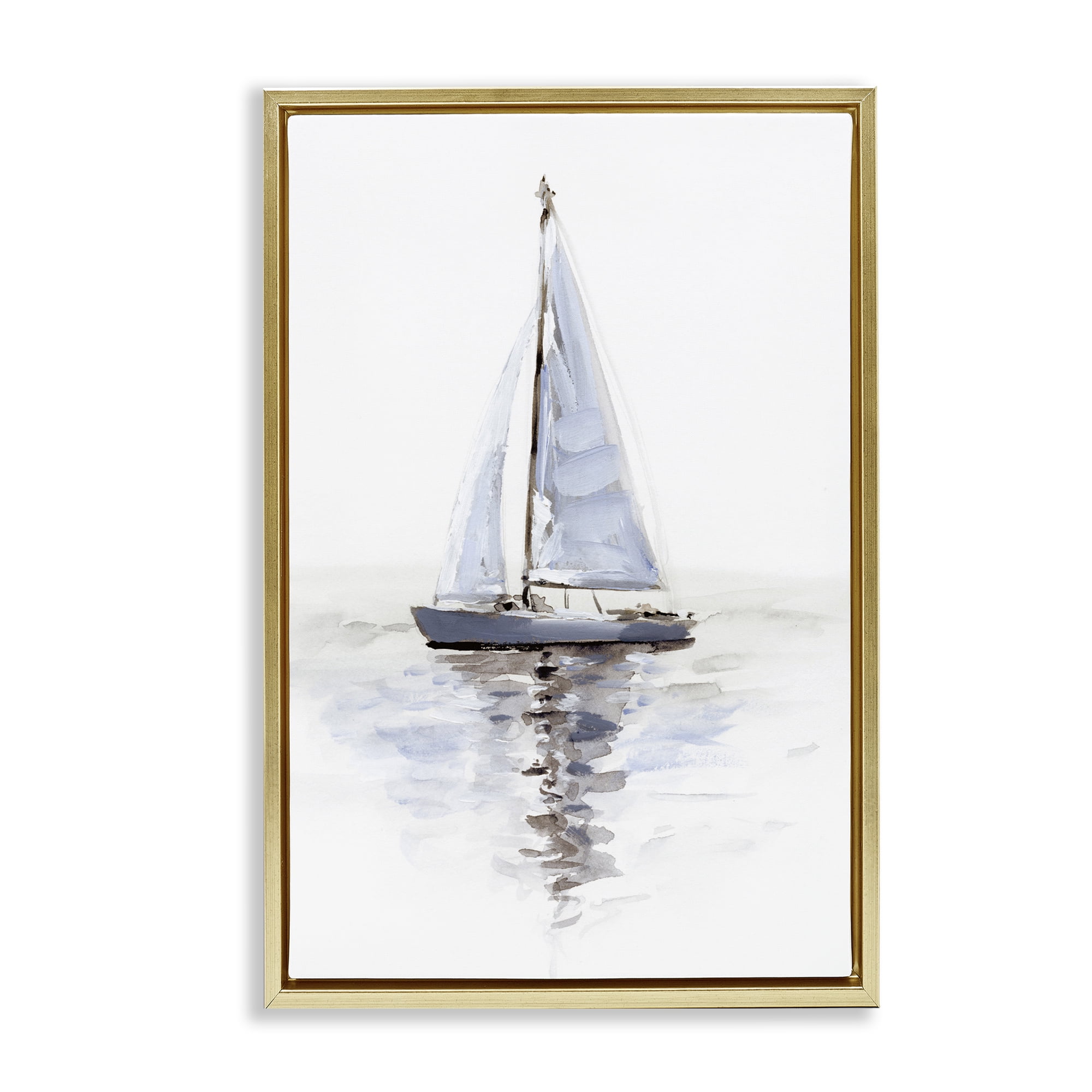 Stupell Industries Minimal Sailboat Reflection Transportation Painting Gold Floater Framed Canvas Art Print Wall Art, 21 x 31
