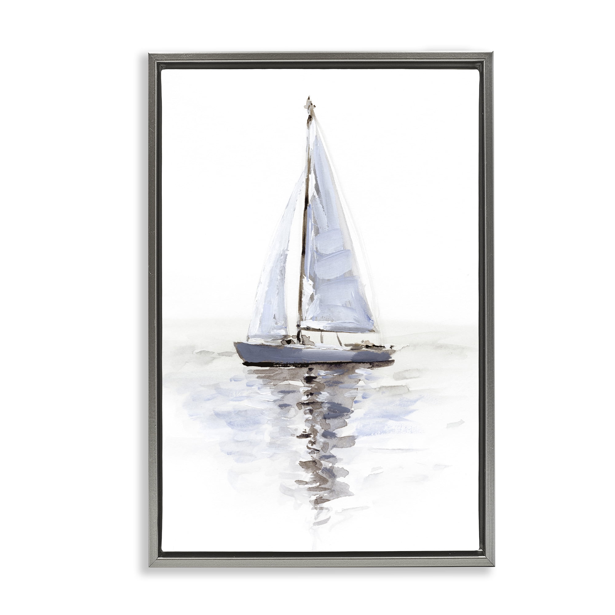 Stupell Industries Minimal Sailboat Reflection Transportation Painting Gray Floater Framed Canvas Art Print Wall Art, 21 x 31