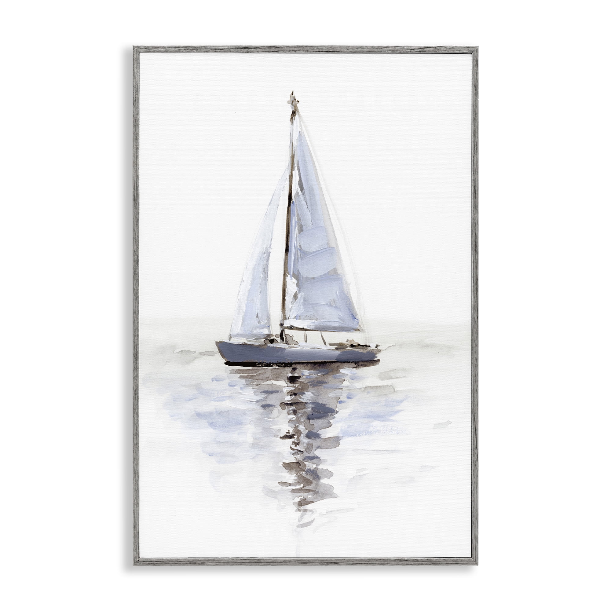 Stupell Industries Minimal Sailboat Reflection Transportation Painting Gray Framed Art Print Wall Art, 20 x 30
