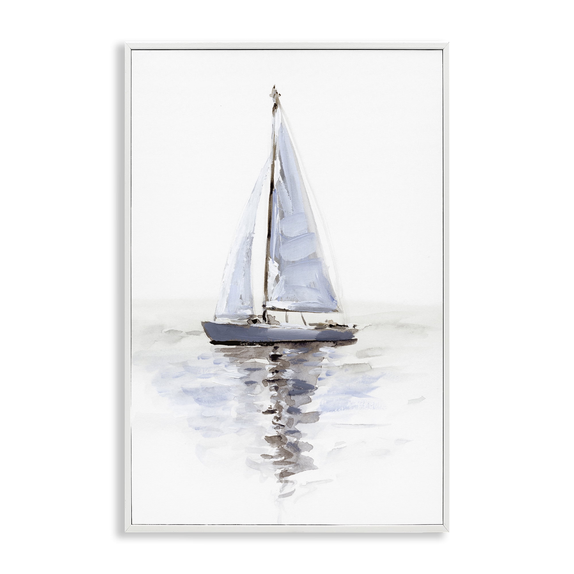 Stupell Industries Minimal Sailboat Reflection Transportation Painting White Framed Art Print Wall Art, 12 x 18