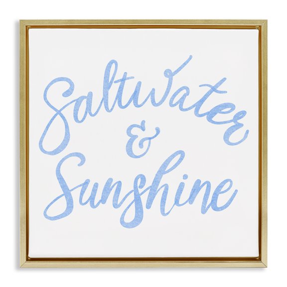 Stupell Industries Minimal Saltwater & Sunshine Quotes and Sayings Painting Gold Floater Framed Canvas Art Print Wall Art, 18 x 18