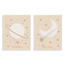 Stupell Industries Minimal Saturn & Moon Outer Space Painting Unframed Art Print Wall Art, 11 x 14, Set of 2