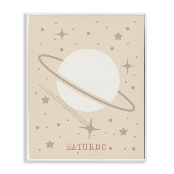 Stupell Industries Minimal Saturn with Stars Outer Space Painting White Framed Art Print Wall Art, 11 x 14