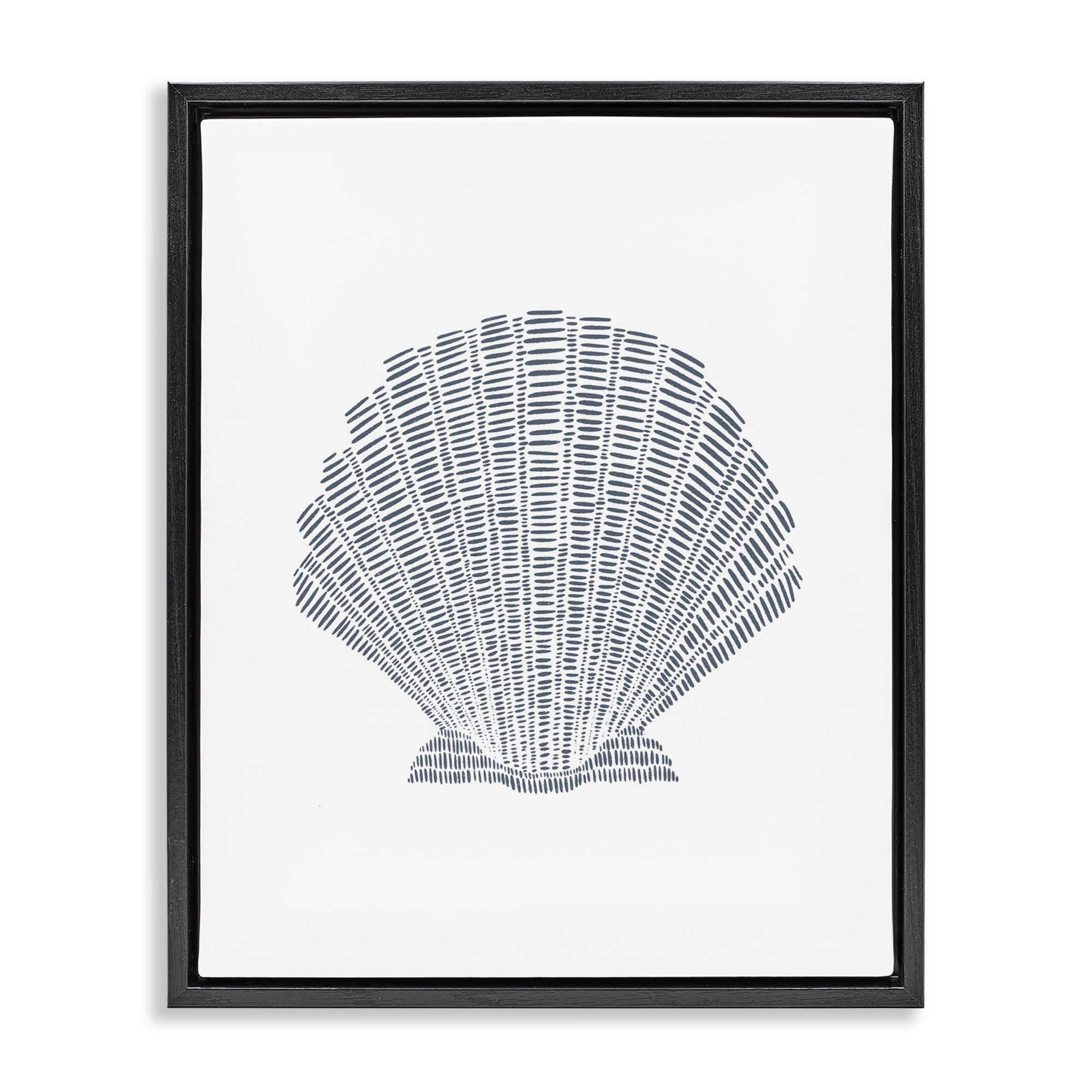 Stupell Industries Minimal Sea Shell Coastal Painting Black Floater Framed Canvas Art Print Wall Art, 25 x 31