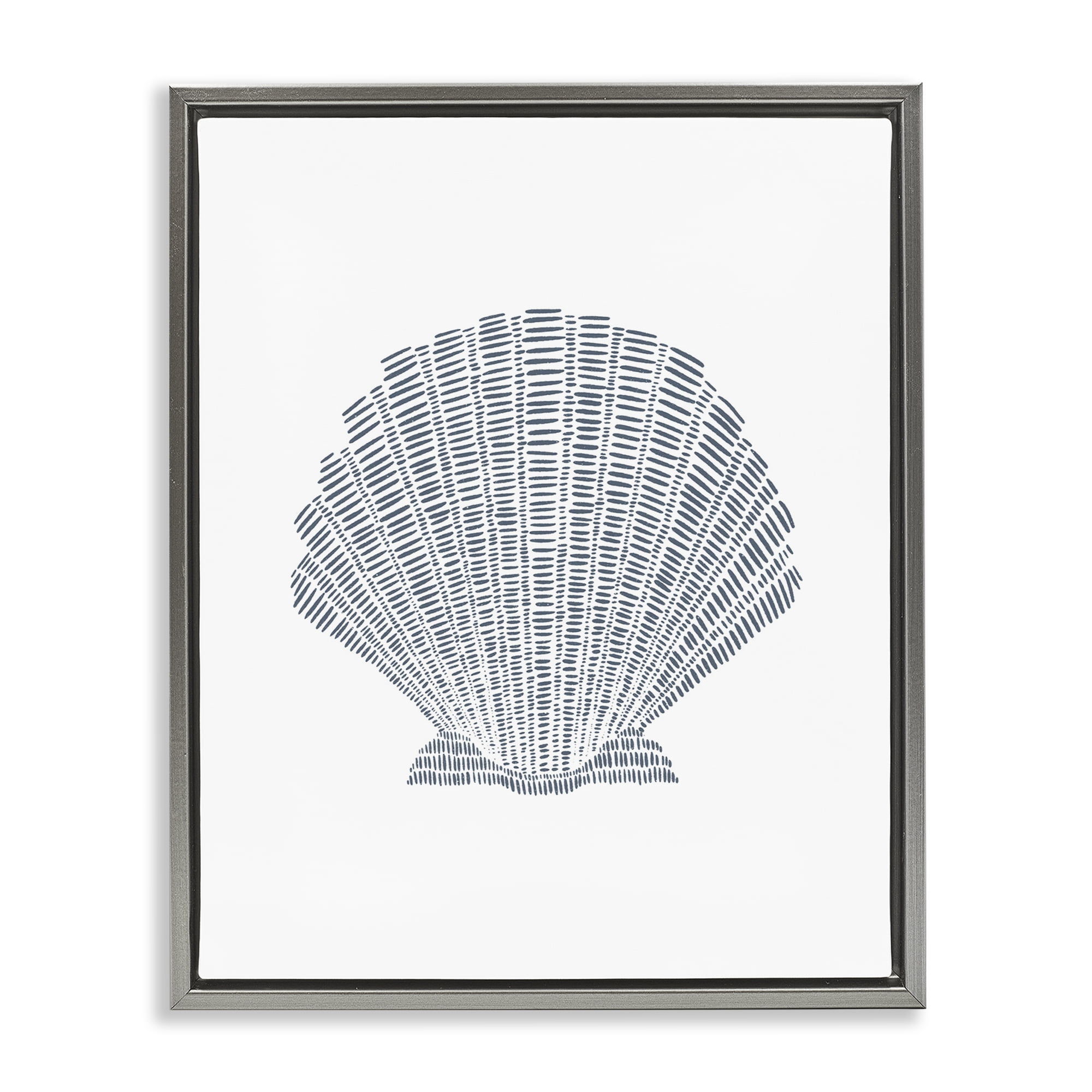 Stupell Industries Minimal Sea Shell Coastal Painting Gray Floater Framed Canvas Art Print Wall Art, 17 x 21