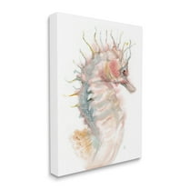 Stupell Industries Minimal Seahorse Watercolor Portrait Aquatic Animal Animals & Insects Painting Gallery Wrapped Canvas Print Wall Art, 16 x 20