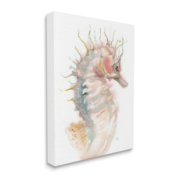 Stupell Industries Minimal Seahorse Watercolor Portrait Aquatic Animal Animals & Insects Painting Gallery Wrapped Canvas Print Wall Art, 16 x 20