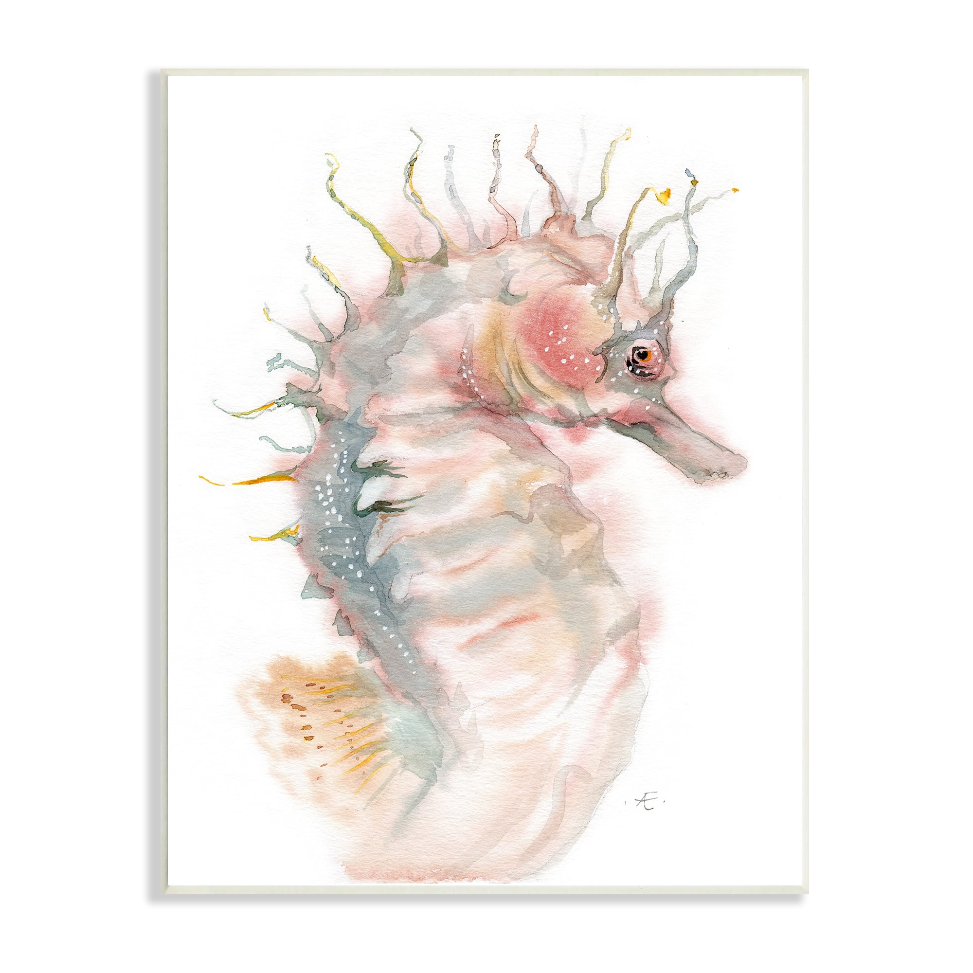 Stupell Industries Minimal Seahorse Watercolor Portrait Aquatic Animal Animals & Insects Painting Unframed Art Print Wall Art, 13 x 19