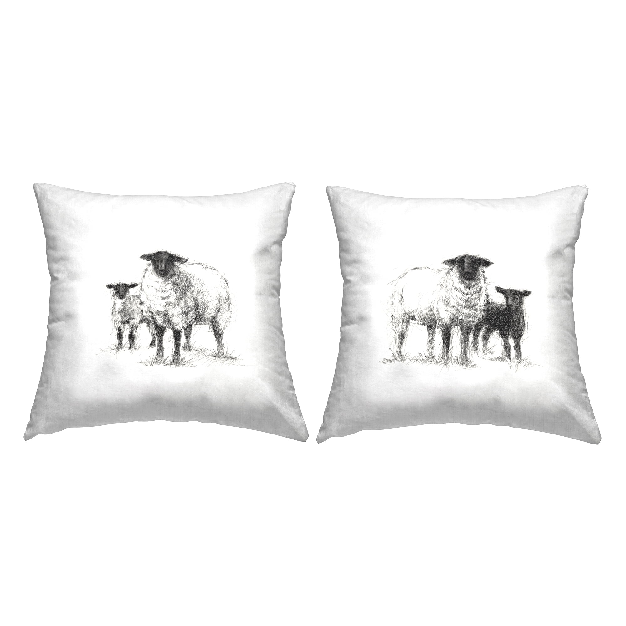 Stupell Industries Minimal Sheep on White Square Decorative Printed Throw Pillow, 18 x 18, Set of 2