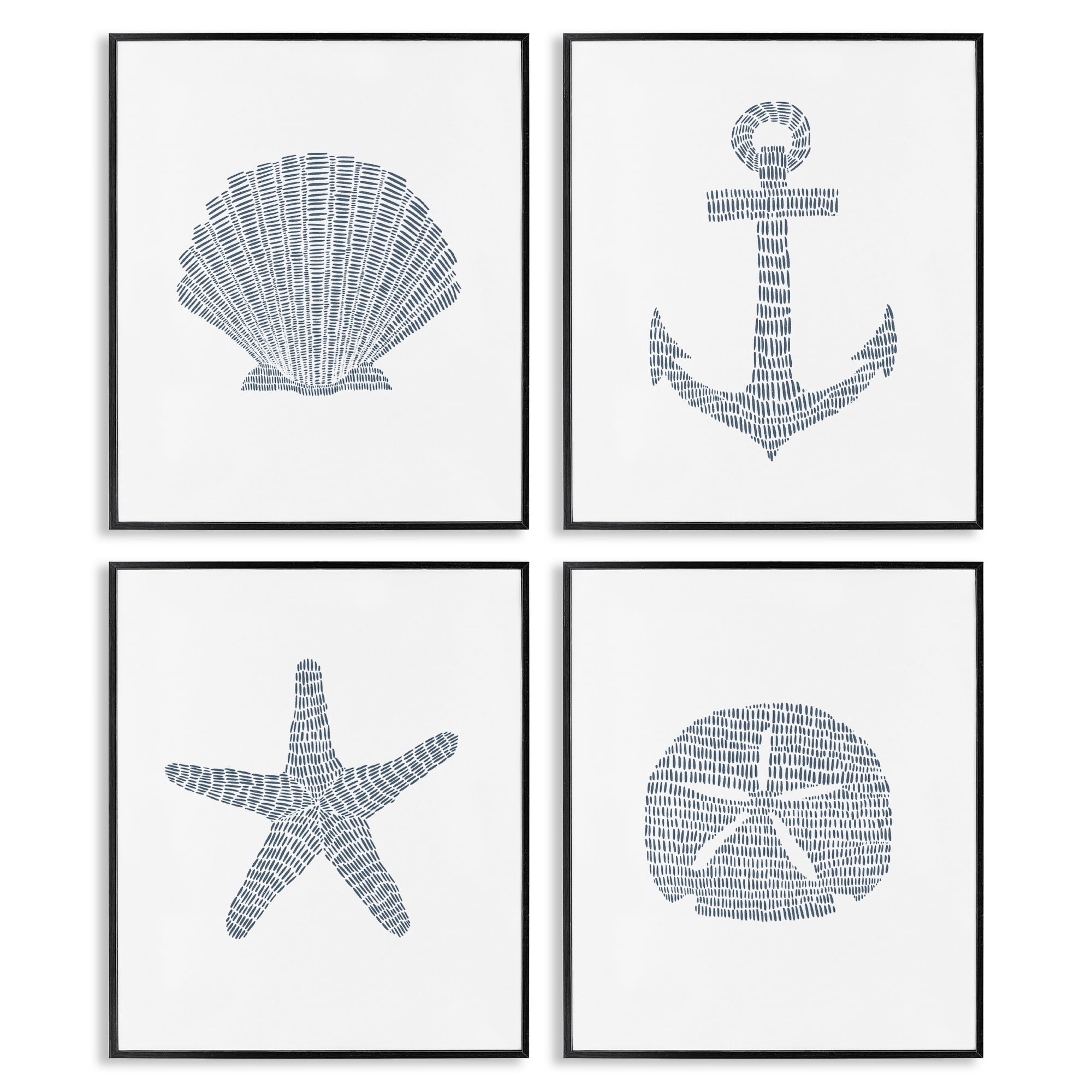Stupell Industries Minimal Shells & Anchor Nautical & Beach Painting Black Framed Art Print Wall Art, 11 x 14, Set of 4
