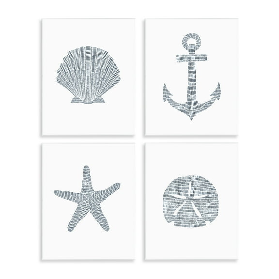 Stupell Industries Minimal Shells & Anchor Nautical & Beach Painting Unframed Art Print Wall Art, 11 x 14, Set of 4