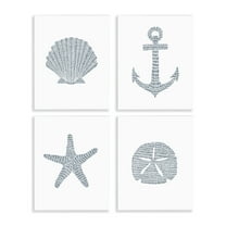 Stupell Industries Minimal Shells & Anchor Nautical & Beach Painting Unframed Art Print Wall Art, 11 x 14, Set of 4