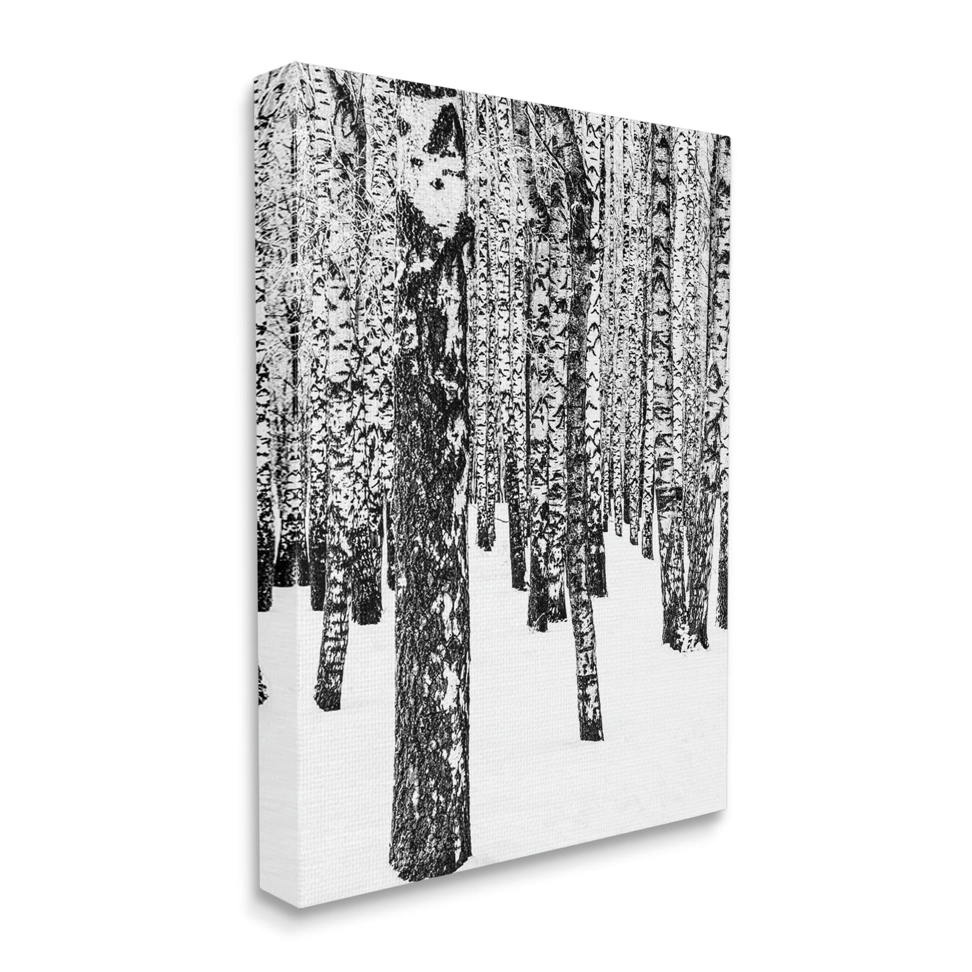 Stupell Industries Minimal Snowy Woods Landscape Black and White,24 x 30,Designed by Design Fabrikken