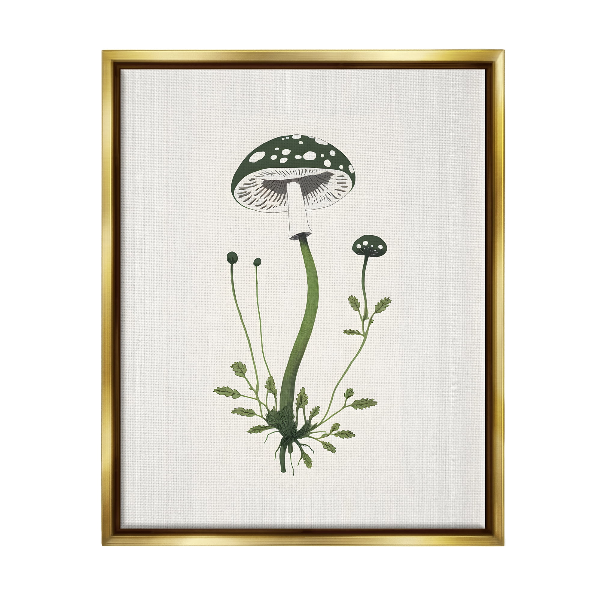 Stupell Industries Minimal Spotted Mushroom Botanical & Floral Painting Gold Floater Framed Canvas Art Print Wall Art, 17 x 21