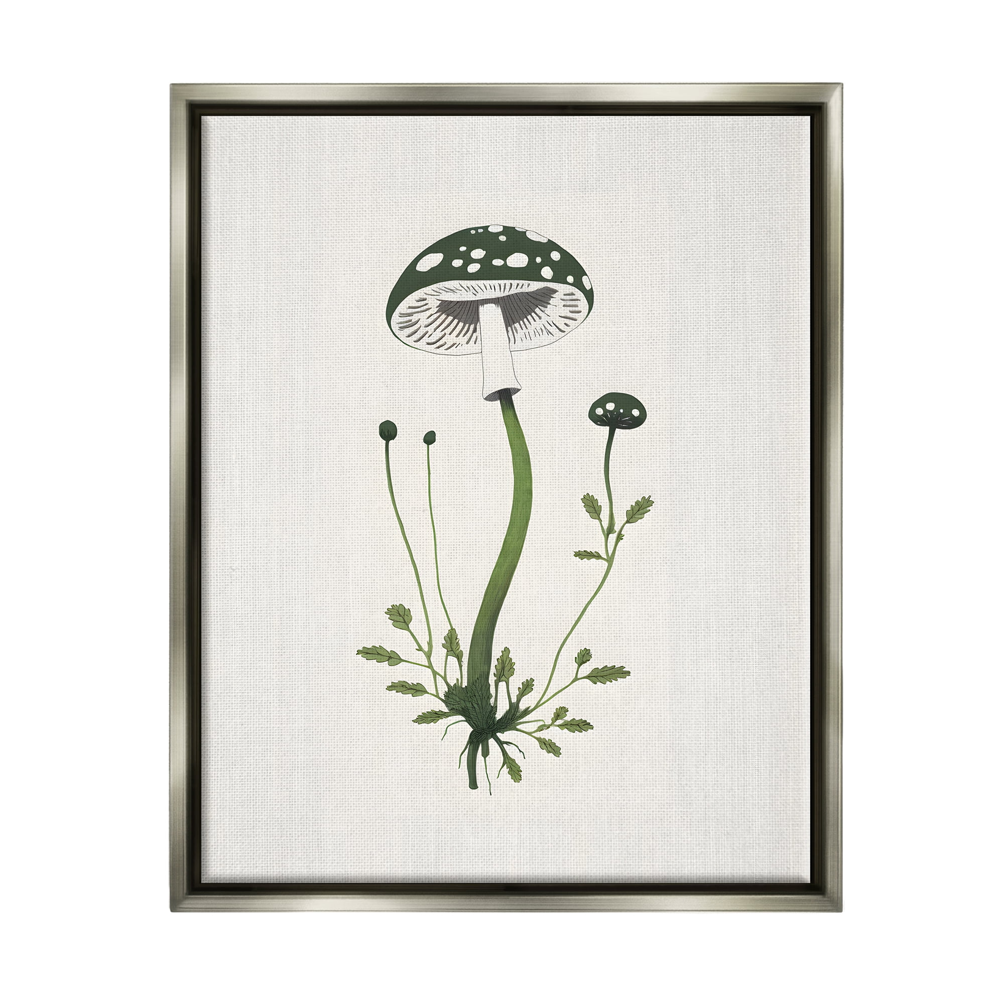 Stupell Industries Minimal Spotted Mushroom Botanical & Floral Painting Gray Floater Framed Canvas Art Print Wall Art, 17 x 21