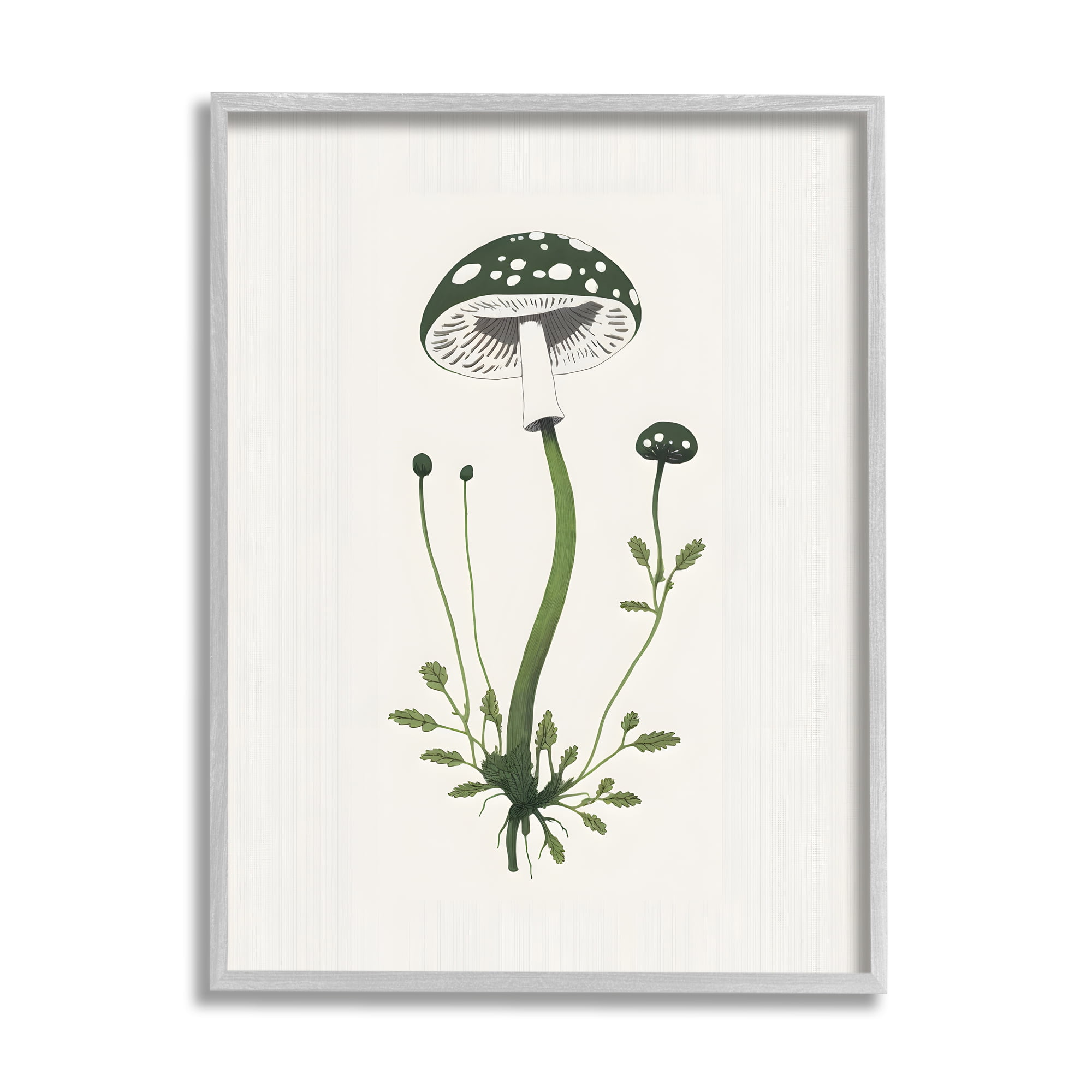 Stupell Industries Minimal Spotted Mushroom Botanical & Floral Painting Gray Framed Art Print Wall Art, 16 x 20