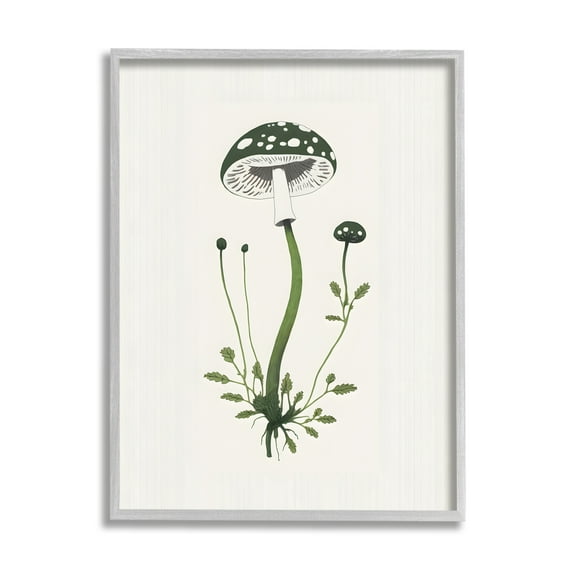 Stupell Industries Minimal Spotted Mushroom Botanical & Floral Painting Gray Framed Art Print Wall Art, 16 x 20
