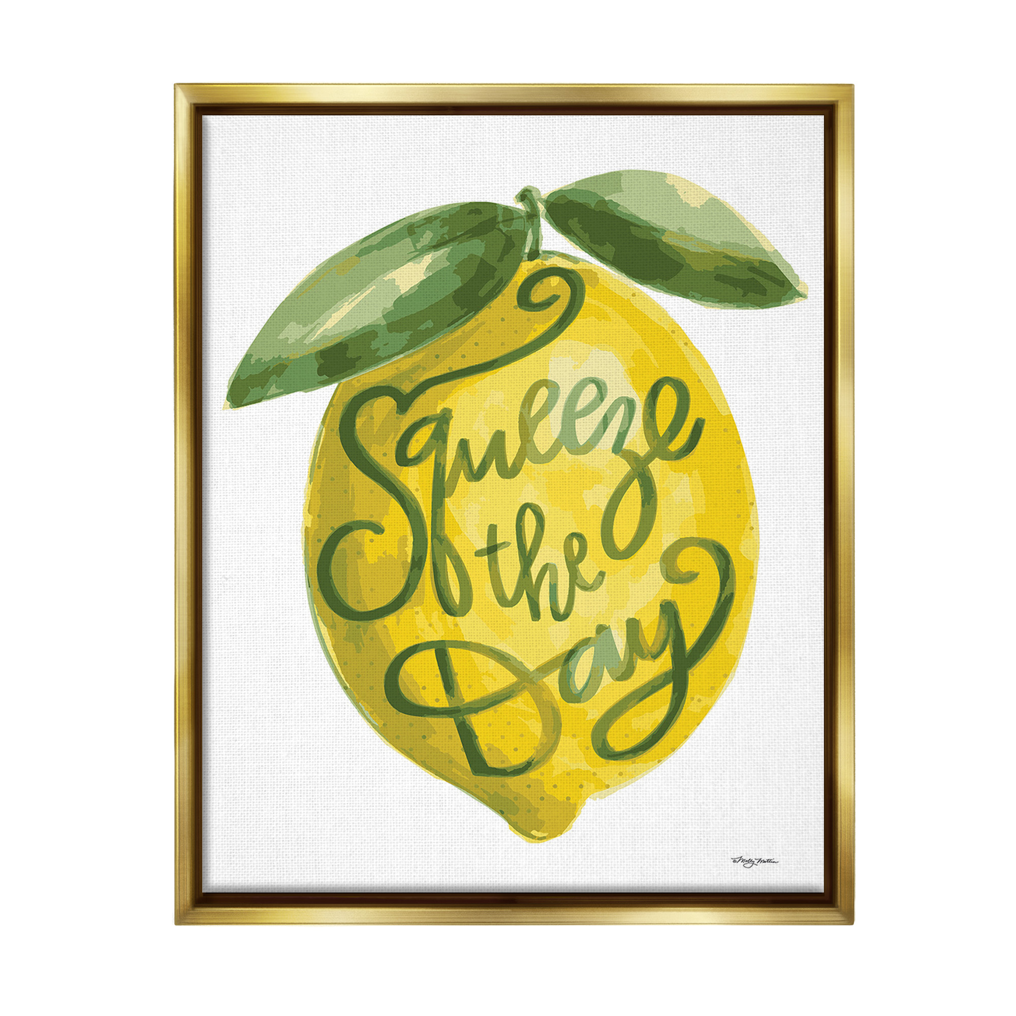 Stupell Industries Minimal Squeeze The Day Food & Beverage Painting Gold Floater Framed Canvas Art Print Wall Art, 17 x 21