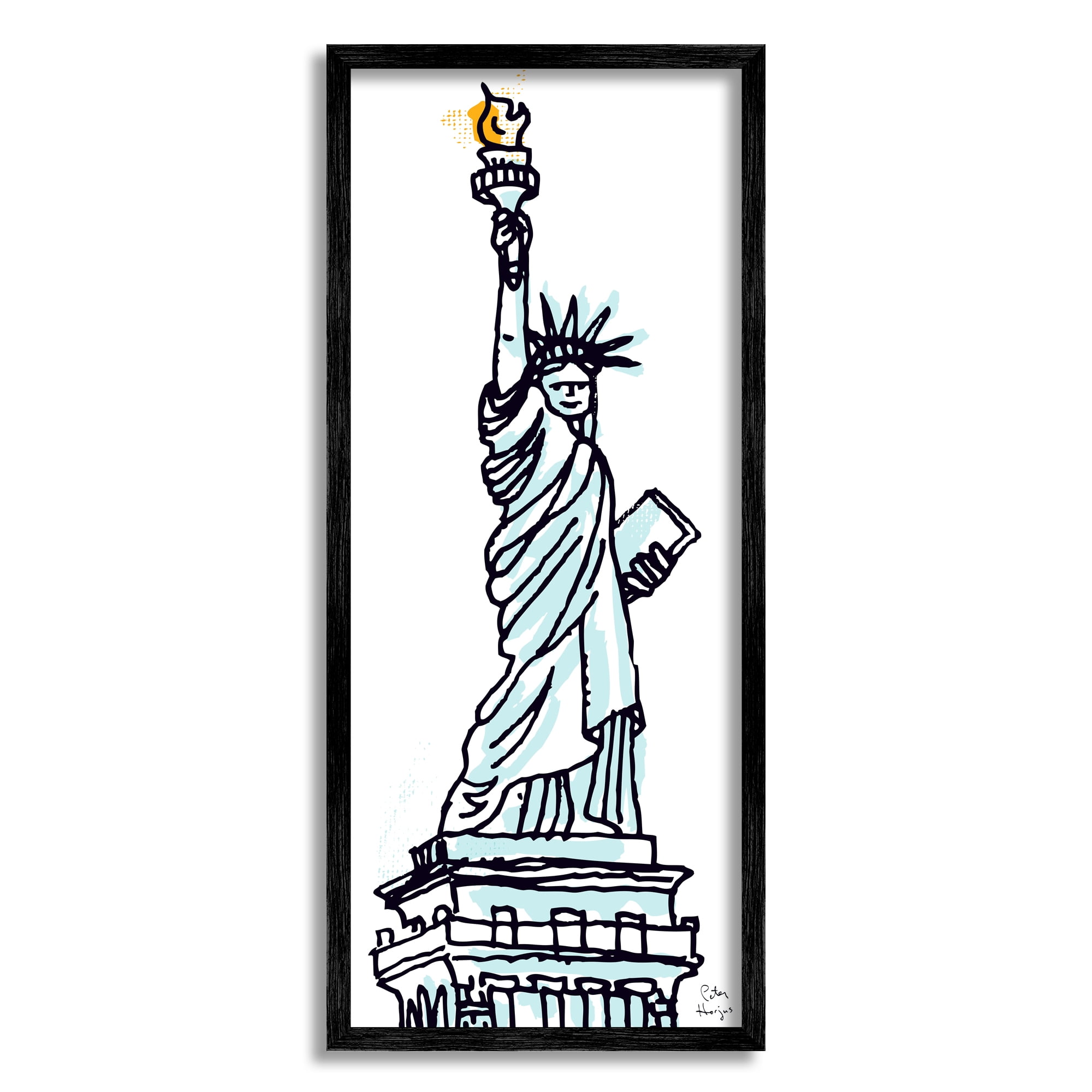 Stupell Industries Minimal Statue of Liberty Town & City Painting Black Framed Art Print Wall Art, 10 x 24