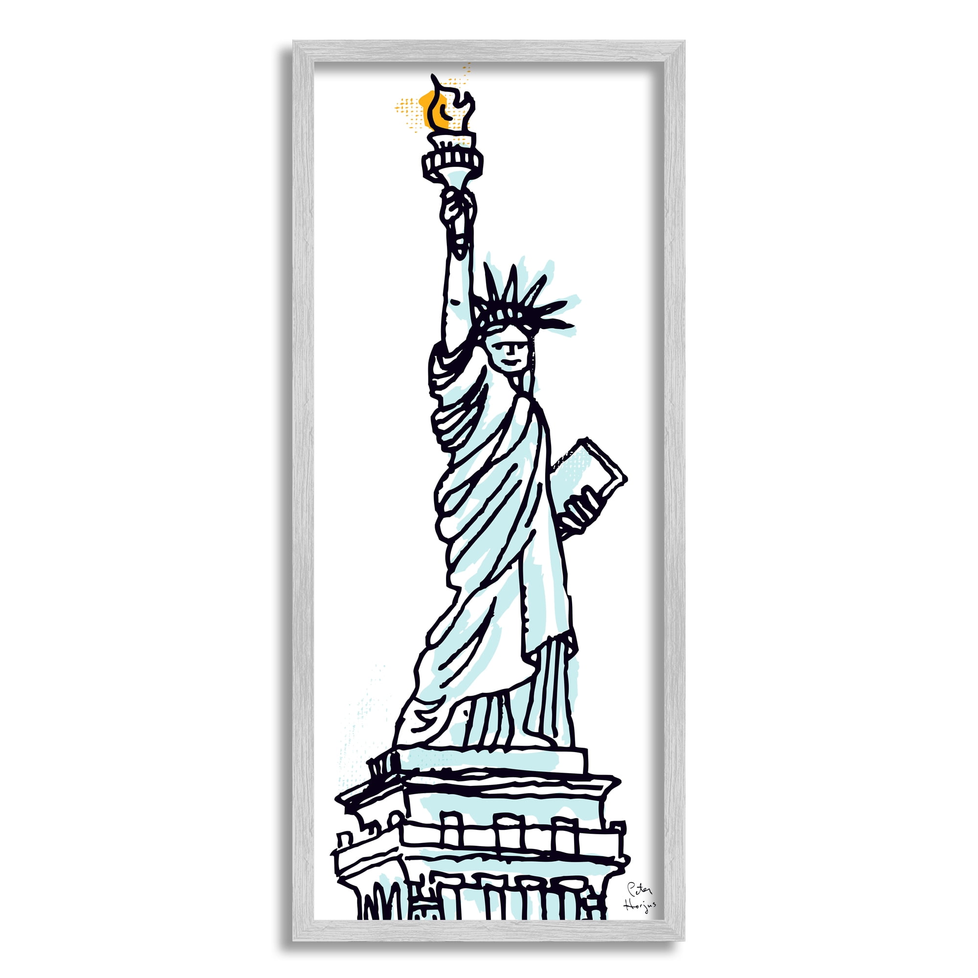 Stupell Industries Minimal Statue of Liberty Town & City Painting Gray Framed Art Print Wall Art, 13 x 30