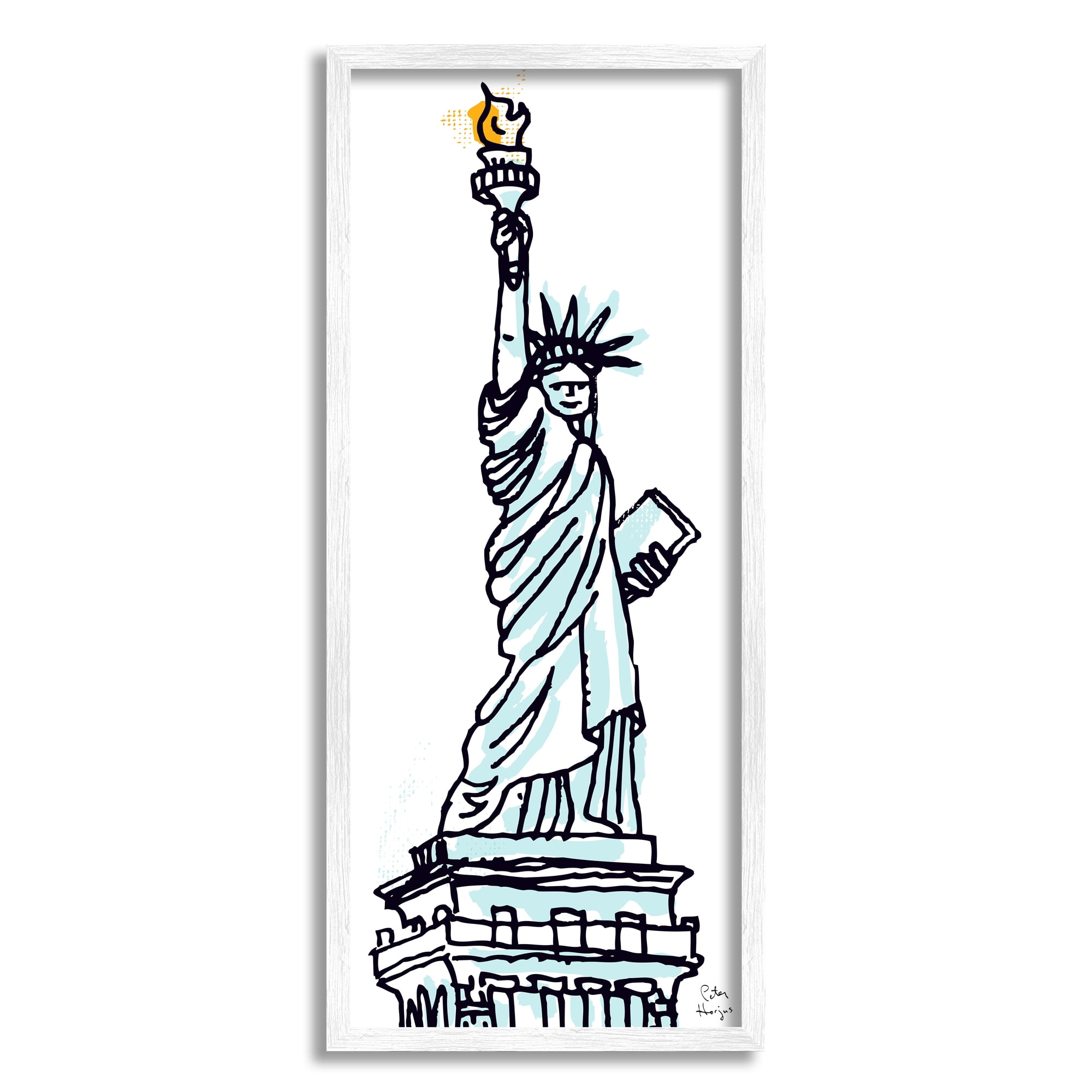 Stupell Industries Minimal Statue of Liberty Town & City Painting White Framed Art Print Wall Art, 13 x 30