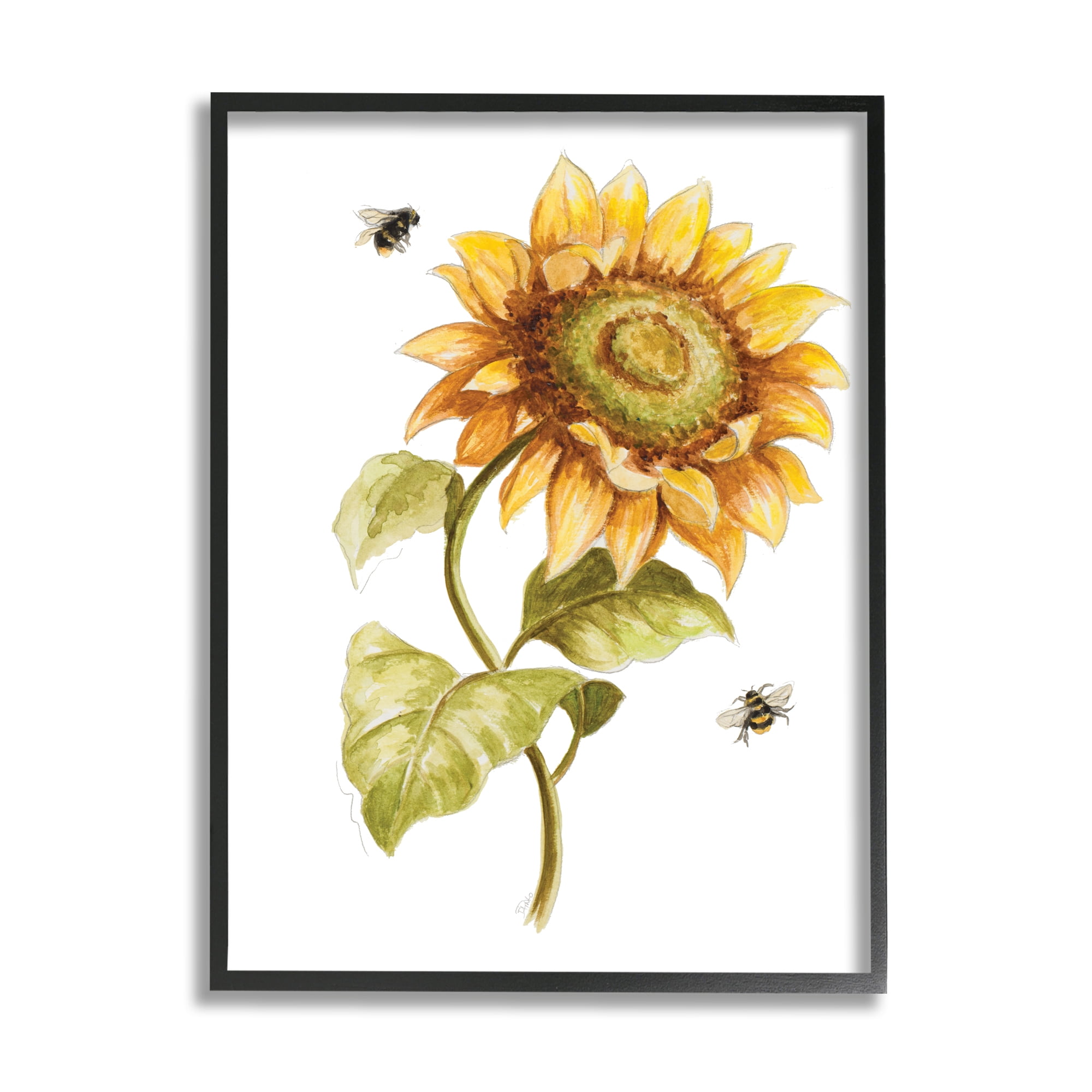 Stupell Industries Minimal Sunflower Floral Blooming Bees Flying By, 11 x 14, Designed by Patricia Pinto