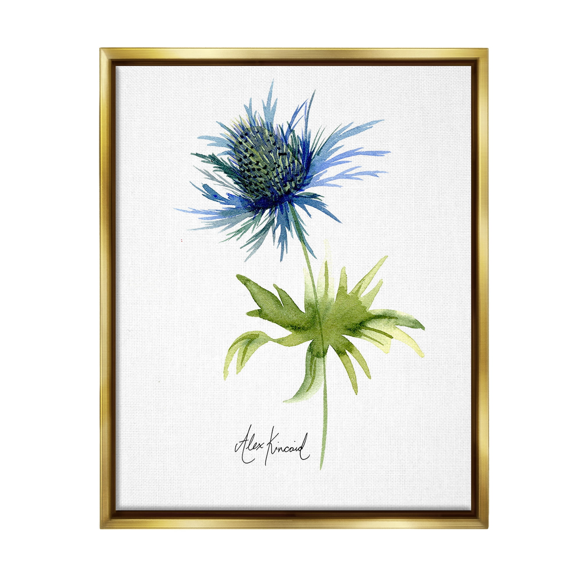 Stupell Industries Minimal Thistle Flower Botanical & Floral Painting Gold Floater Framed Canvas Art Print Wall Art, 25 x 31