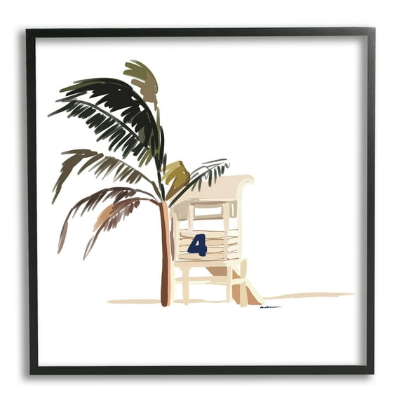 Stupell Industries Minimal Tropical Beach Botanical & Floral Painting Black Framed Art Print Wall Art, 12 x 12