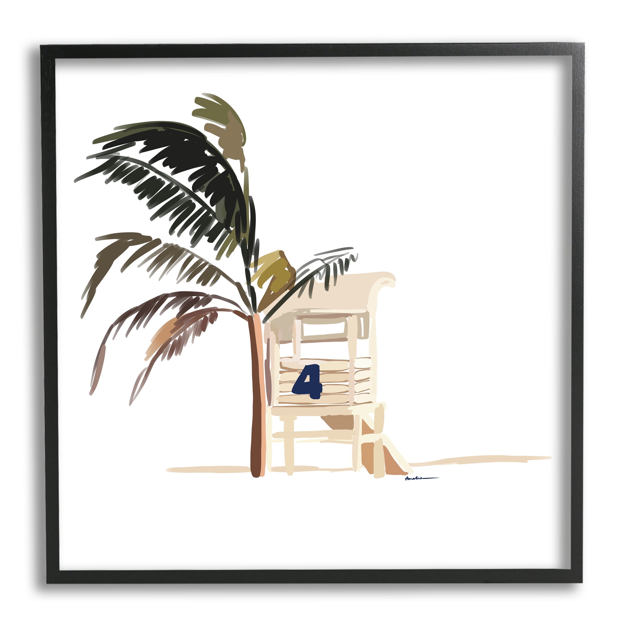 Stupell Industries Minimal Tropical Beach Botanical & Floral Painting Black Framed Art Print Wall Art, 24 x 24
