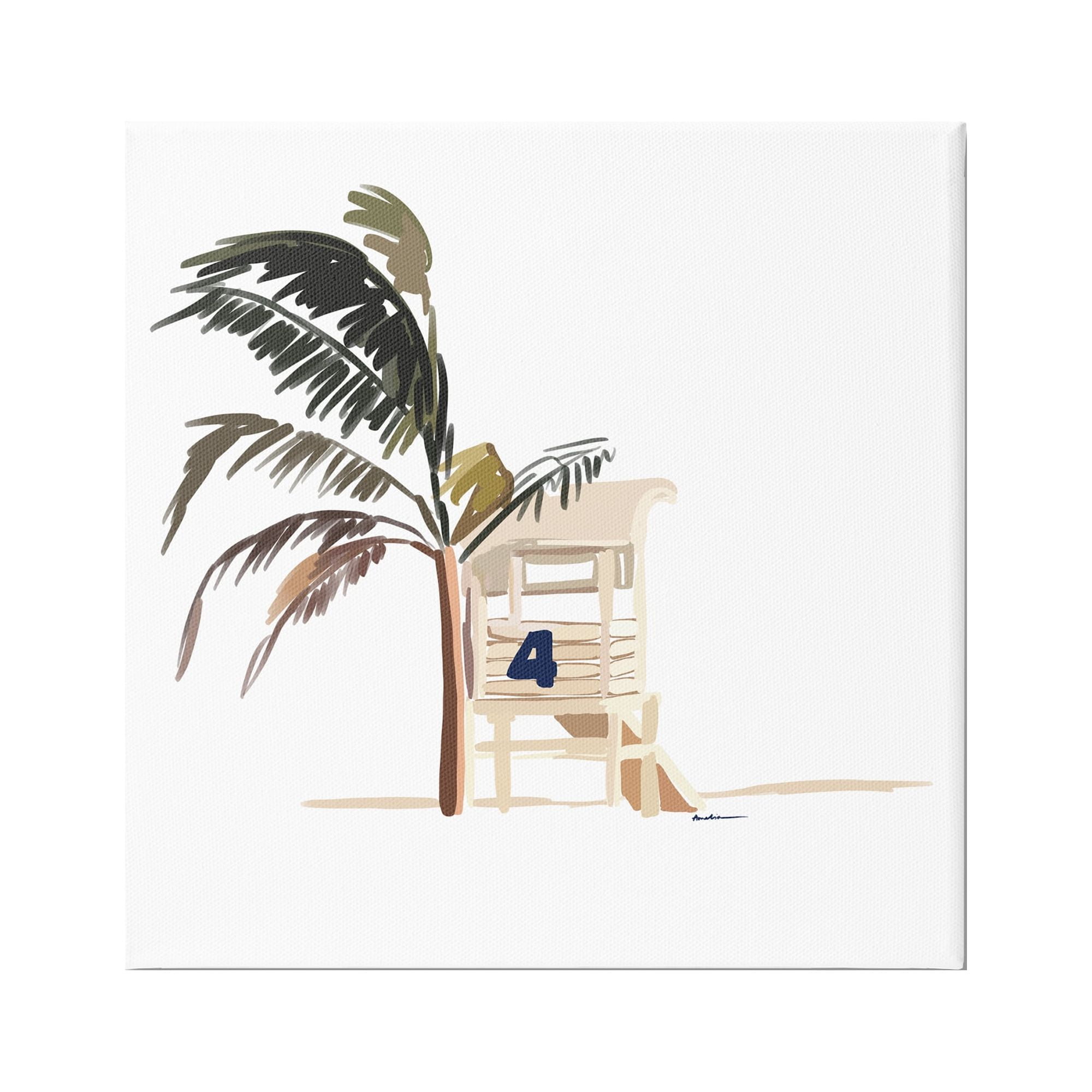 Minimal Tropical Beach Canvas Wall Art in Beige and Brown