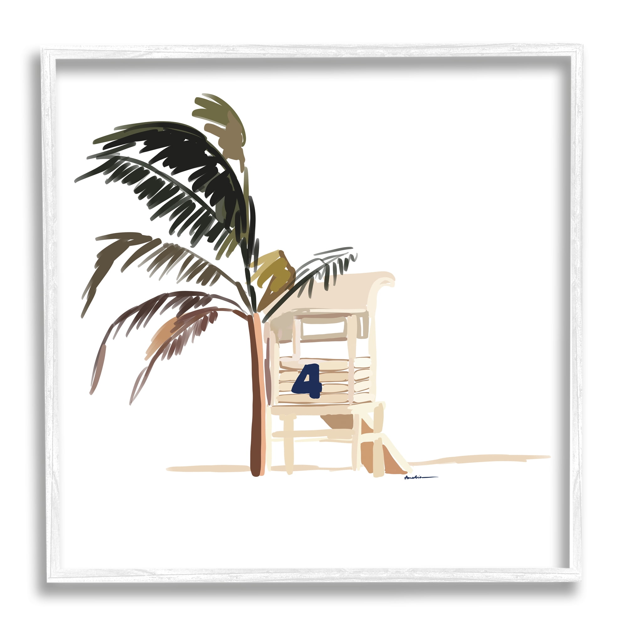 Stupell Industries Minimal Tropical Beach Botanical & Floral Painting White Framed Art Print Wall Art, 12 x 12