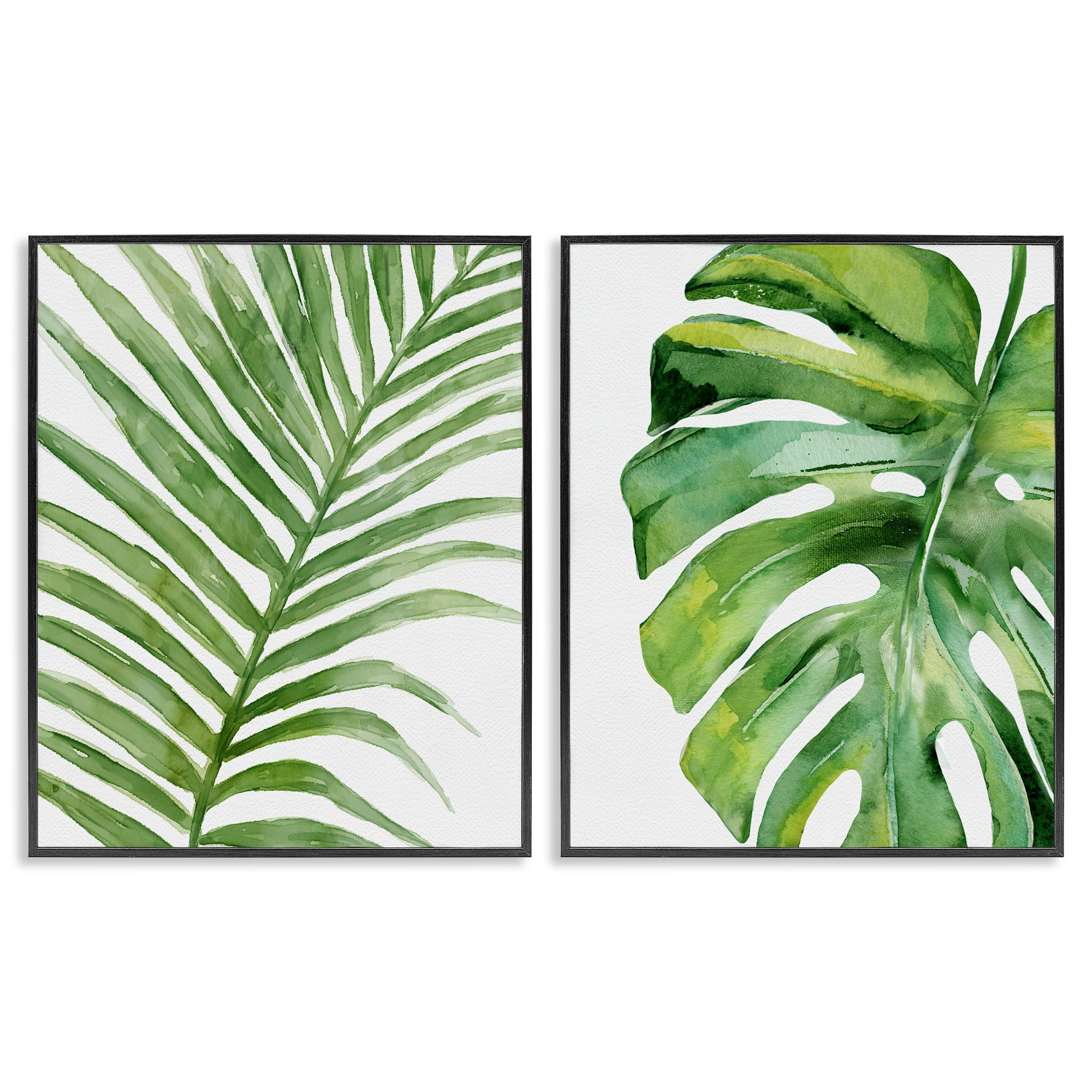 Stupell Industries Minimal Tropical Green Palms Botanical & Floral Painting Black Framed Art Print Wall Art, 24 x 30, Set of 2