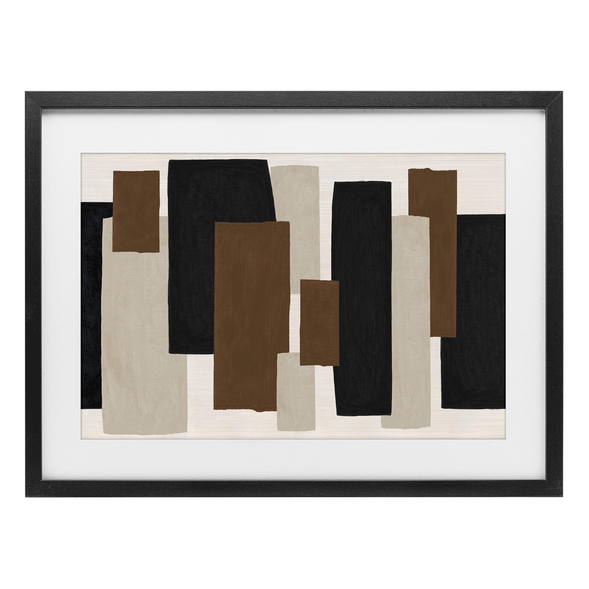 Stupell Industries Minimal Vertical Blocks in Earth Tones Black Framed Print Under Glass, design by Janet Tava