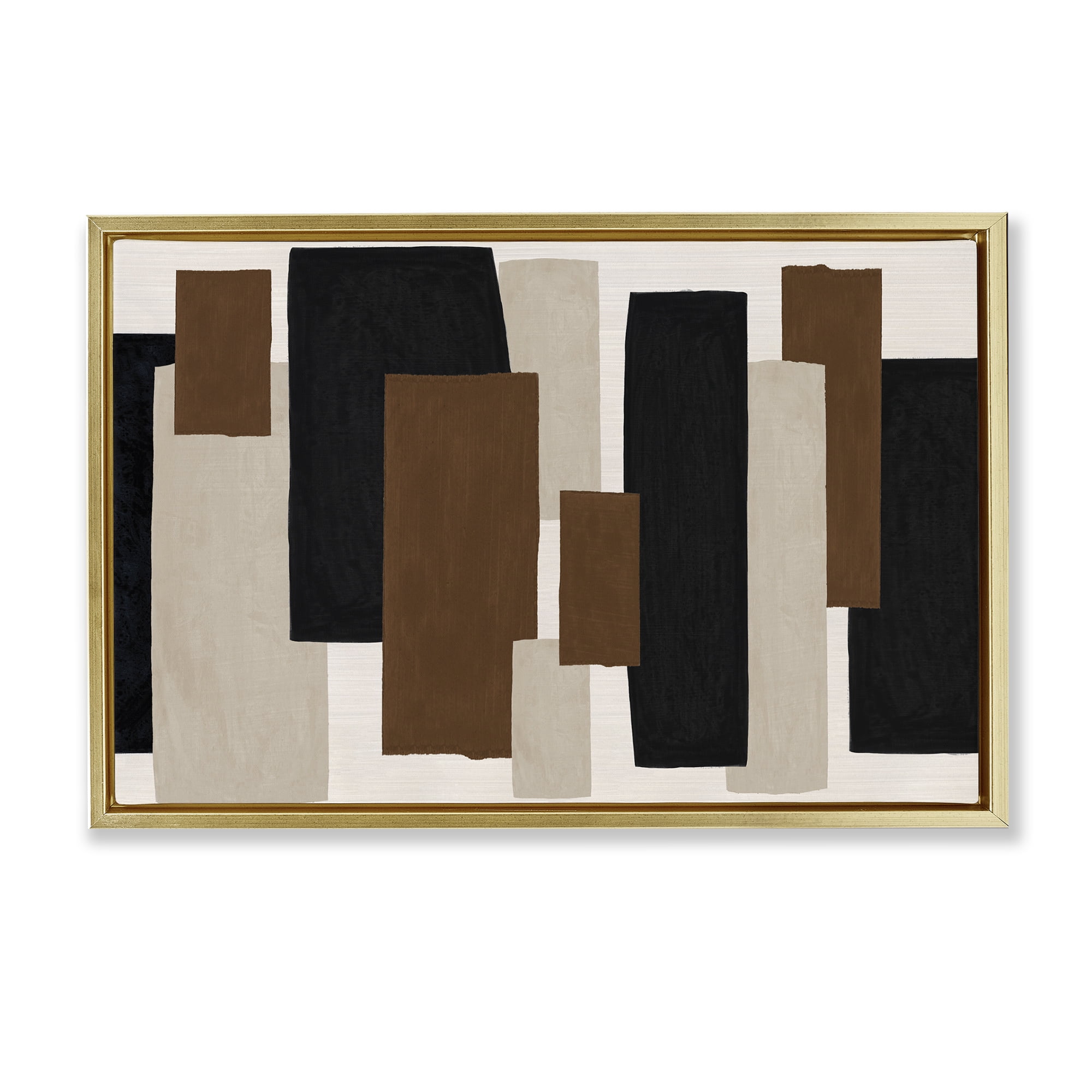 Stupell Industries Minimal Vertical Blocks in Earth Tones Gold Framed Floater Canvas Wall Art, design by Janet Tava
