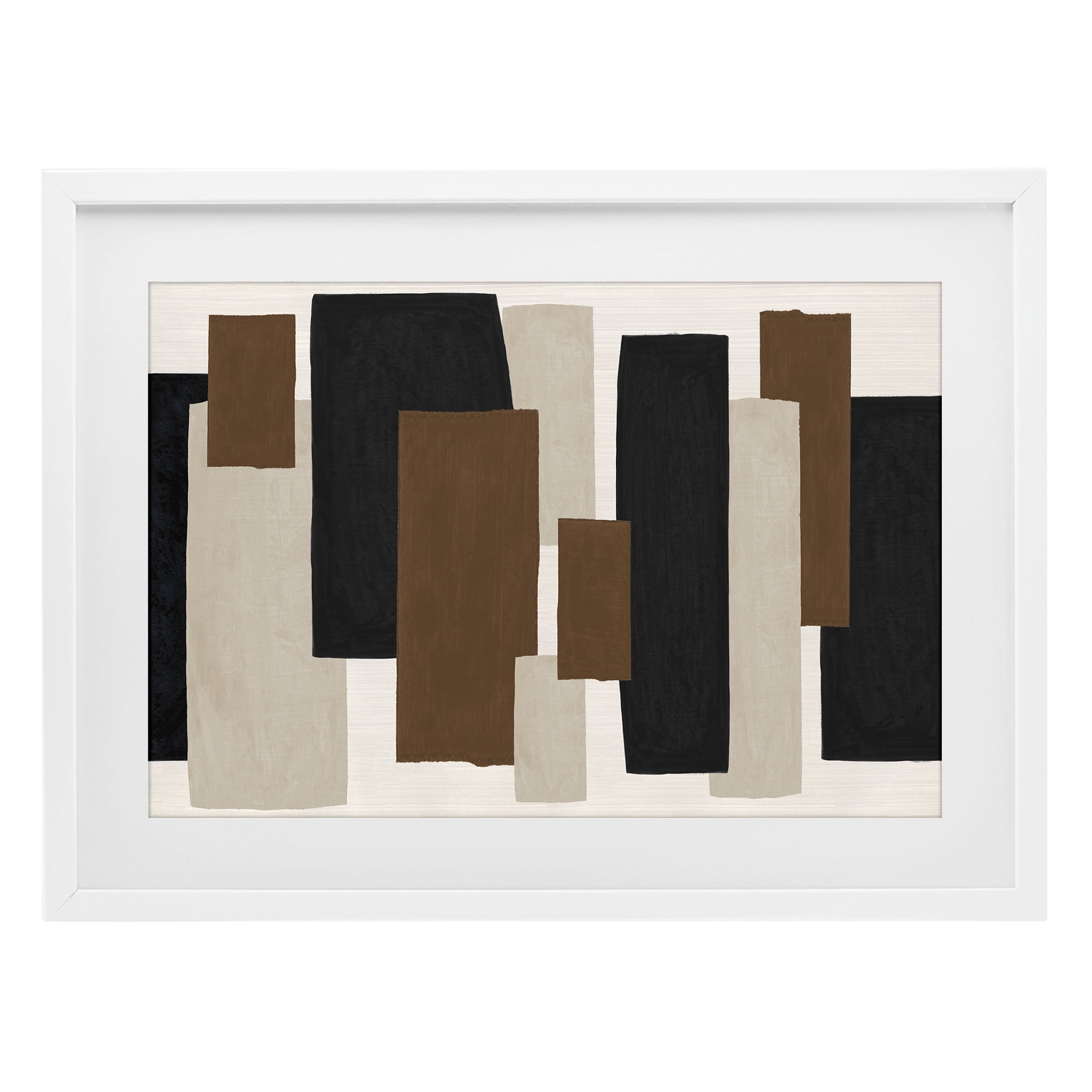 Stupell Industries Minimal Vertical Blocks in Earth Tones White Framed Print Under Glass, design by Janet Tava