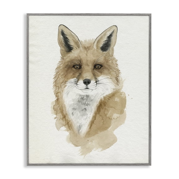 Stupell Industries Minimal Watercolor Fox Portrait Animals Painting Gray Framed Art Print Wall Art, 16 x 20