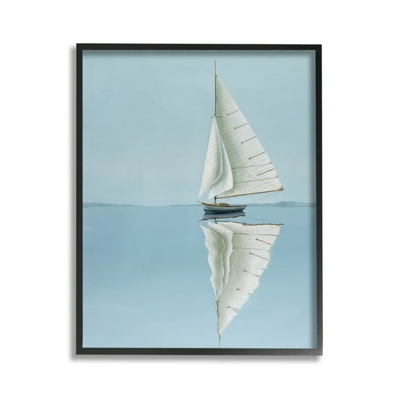 Stupell Industries Minimal Watercraft Reflection Transportation Painting Black Framed Art Print Wall Art, 11 x 14