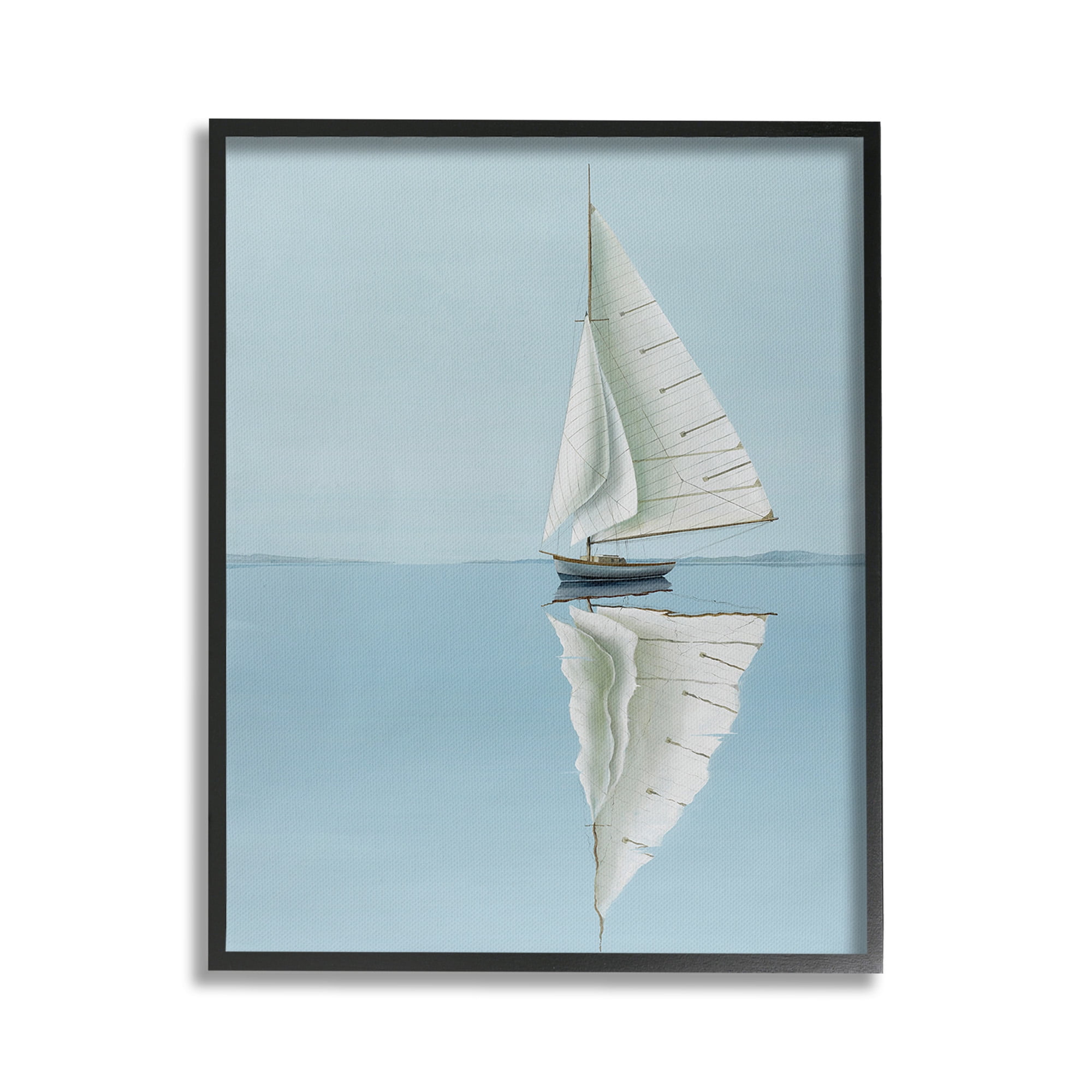 Stupell Industries Minimal Watercraft Reflection Transportation Painting Black Framed Art Print Wall Art, 16 x 20