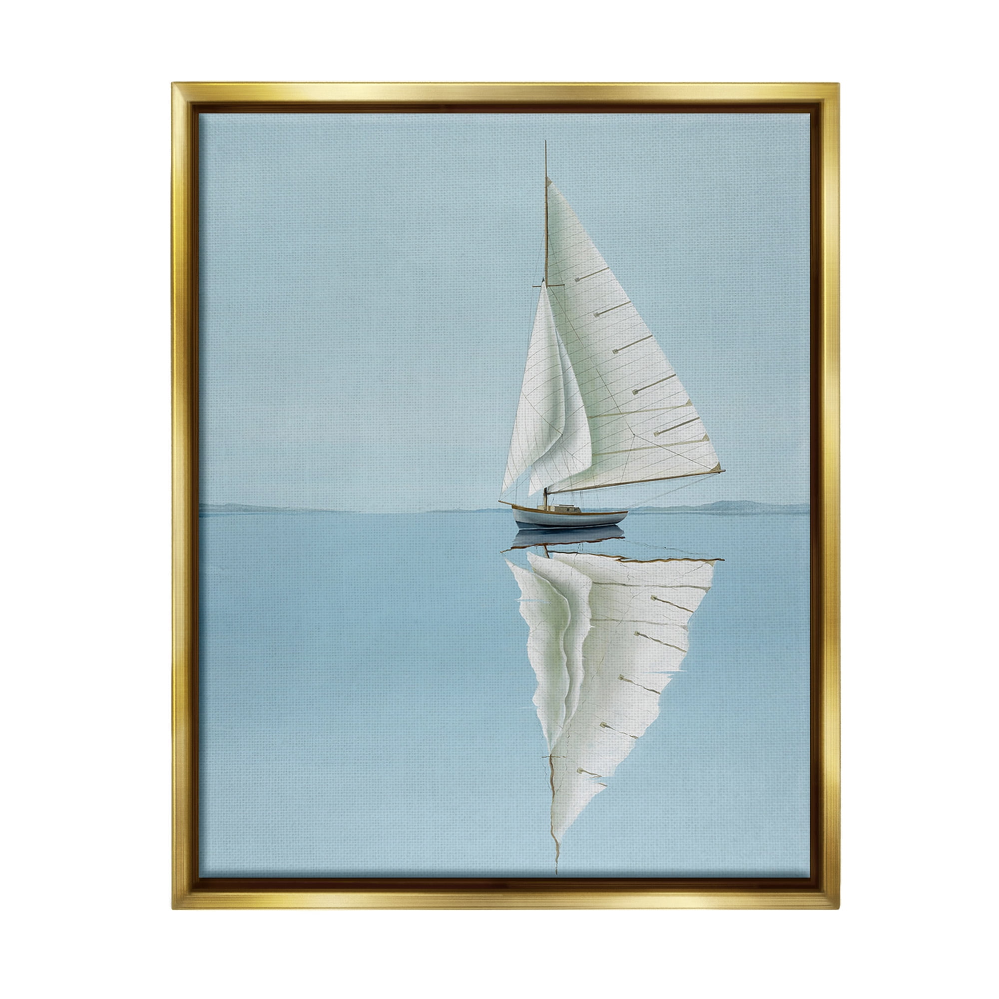 Stupell Industries Minimal Watercraft Reflection Transportation Painting Gold Floater Framed Canvas Art Print Wall Art, 25 x 31