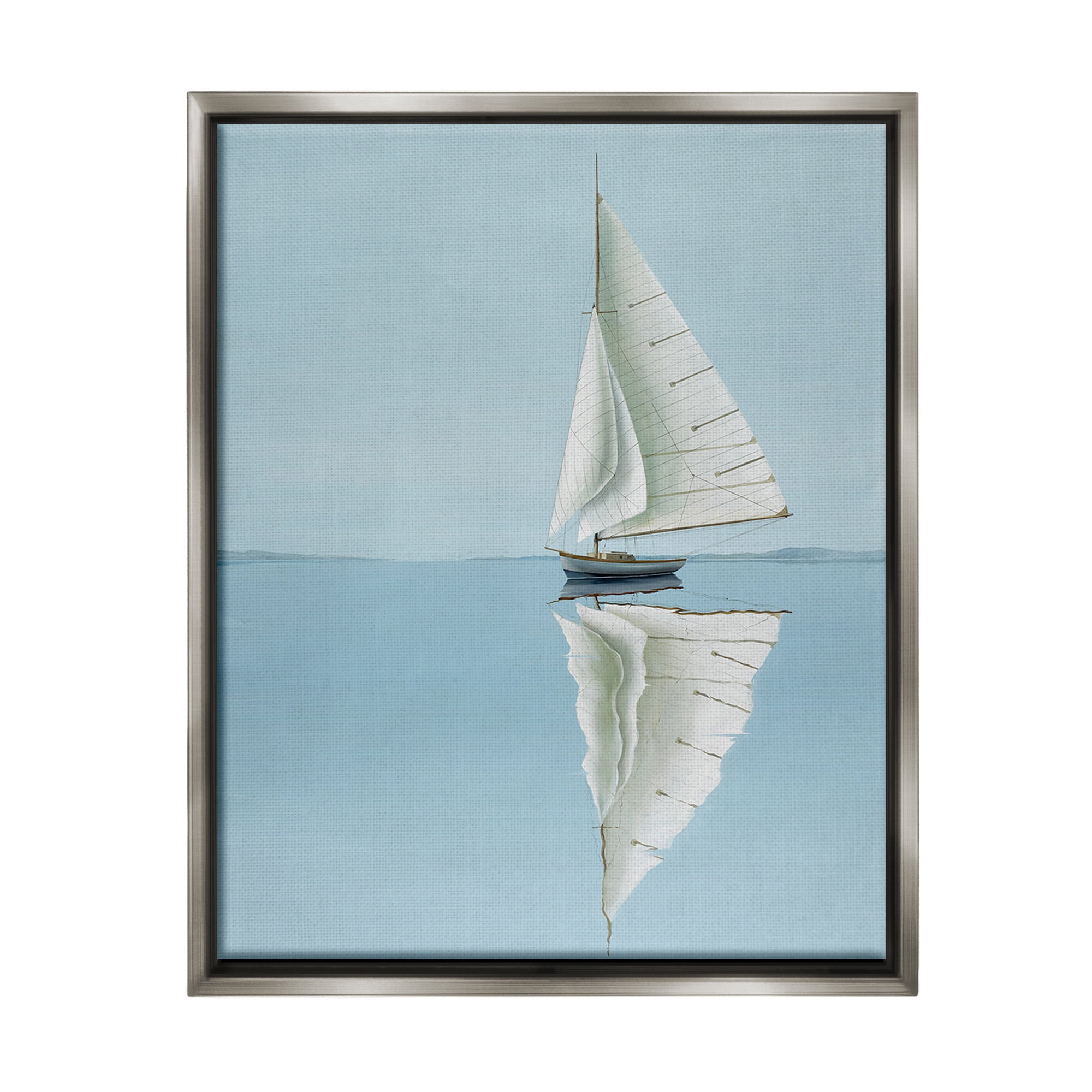 Stupell Industries Minimal Watercraft Reflection Transportation Painting Gray Floater Framed Canvas Art Print Wall Art, 17 x 21