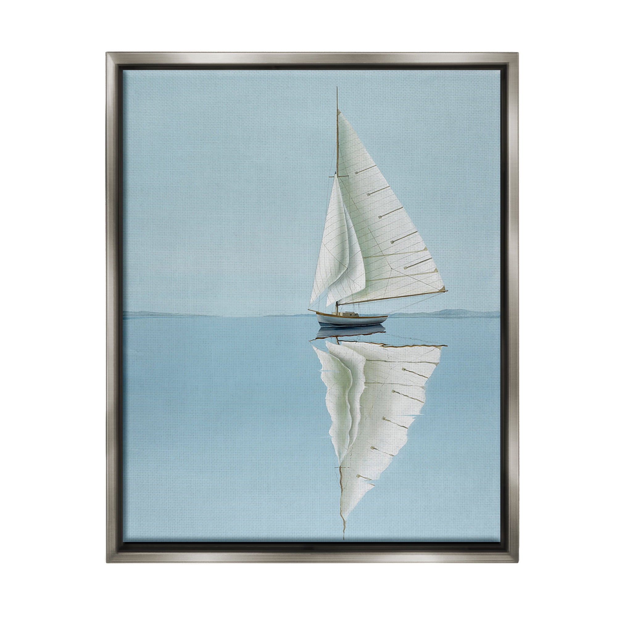 Stupell Industries Minimal Watercraft Reflection Transportation Painting Gray Floater Framed Canvas Art Print Wall Art, 25 x 31