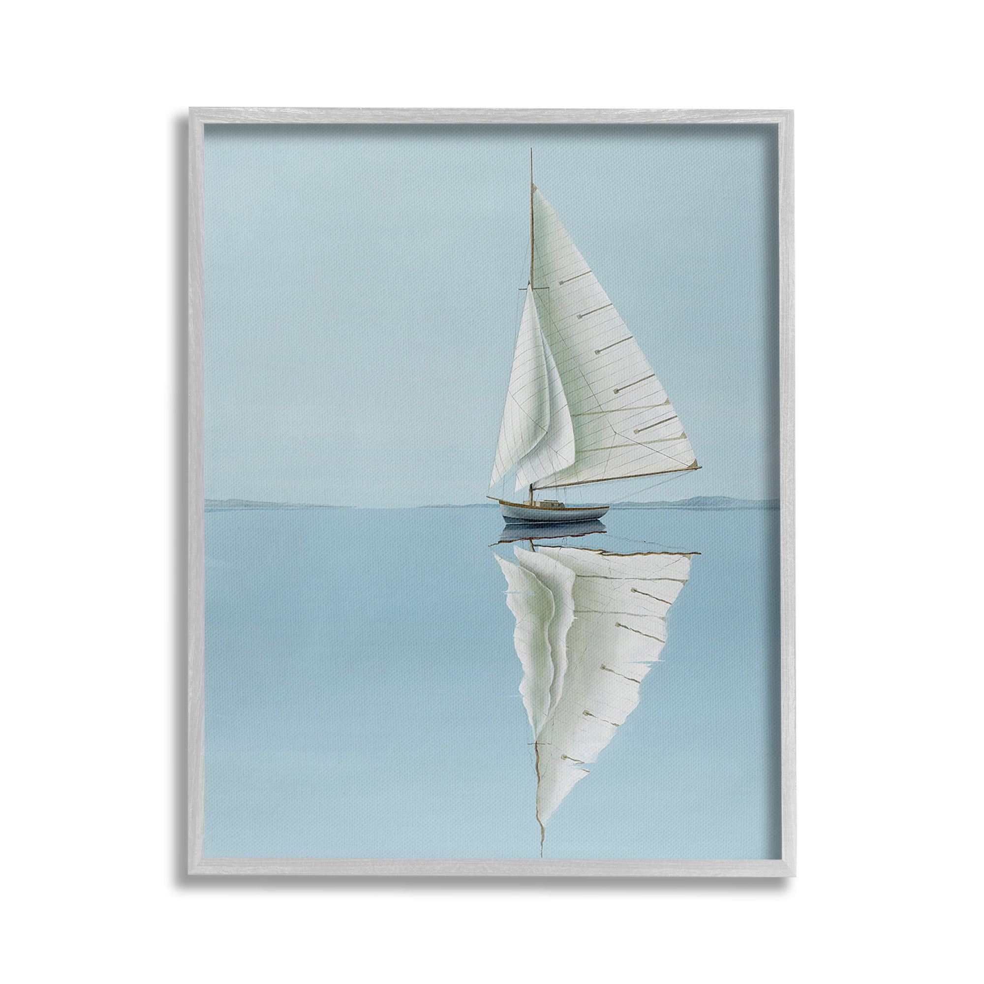 Stupell Industries Minimal Watercraft Reflection Transportation Painting Gray Framed Art Print Wall Art, 24 x 30