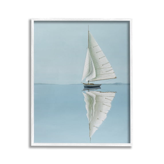 Stupell Industries Minimal Watercraft Reflection Transportation Painting White Framed Art Print Wall Art, 16 x 20