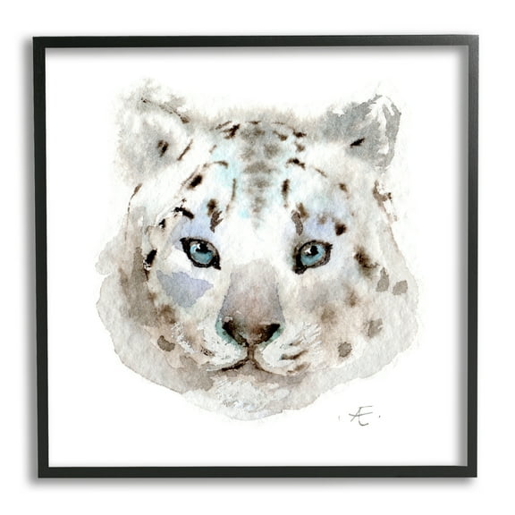 Stupell Industries Minimal White Leopard Portrait Spotted Safari Animal Animals & Insects Painting Black Framed Art Print Wall Art, 12 x 12