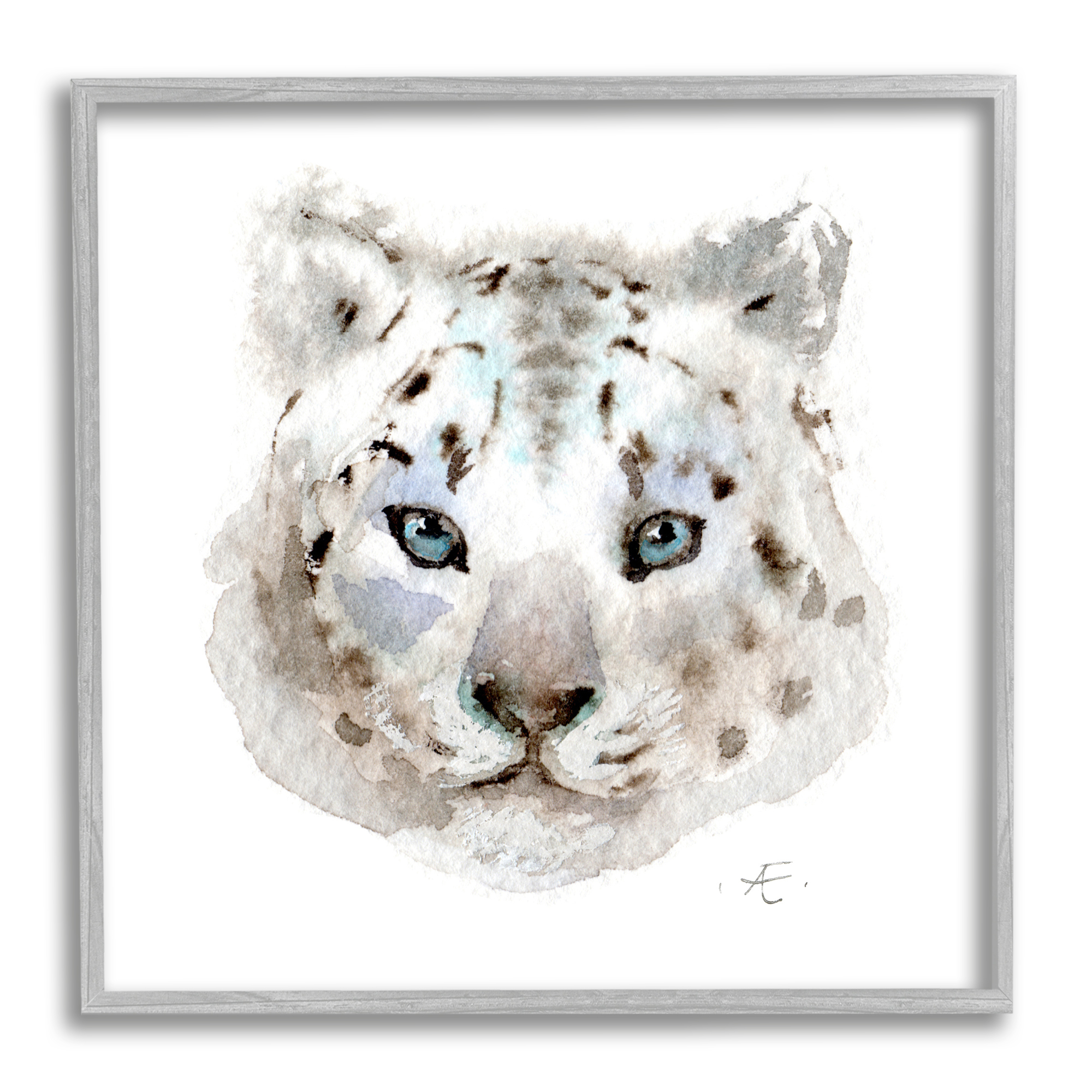 Stupell Industries Minimal White Leopard Portrait Spotted Safari Animal Animals & Insects Painting Gray Framed Art Print Wall Art, 24 x 24