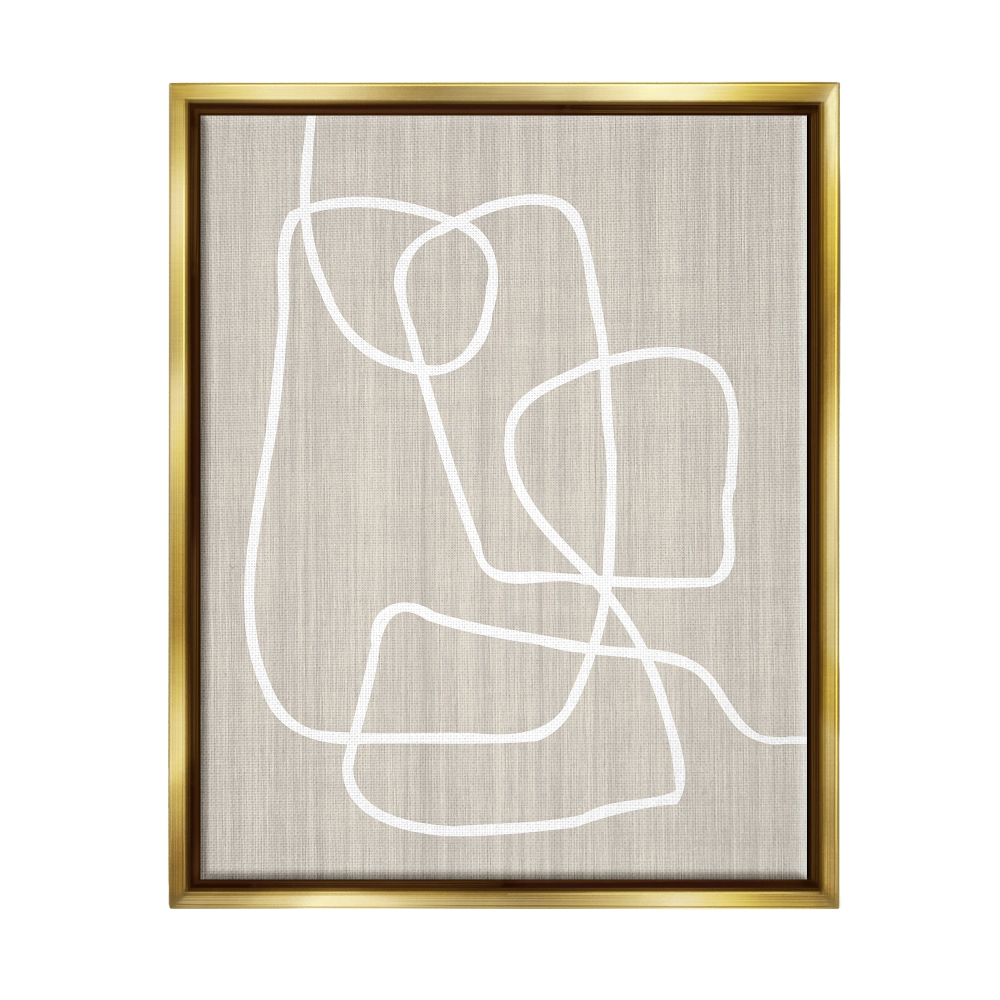 Stupell Industries Minimal White Line Beige Grain Pattern Modern Metallic Gold Framed Floating Canvas Wall Art, 16x20, by Alpenglow Workshop